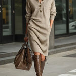 Janice ribbed knit jumper dress in Khaki, view 2