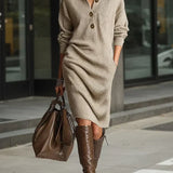 Janice ribbed knit jumper dress in Khaki, view 2