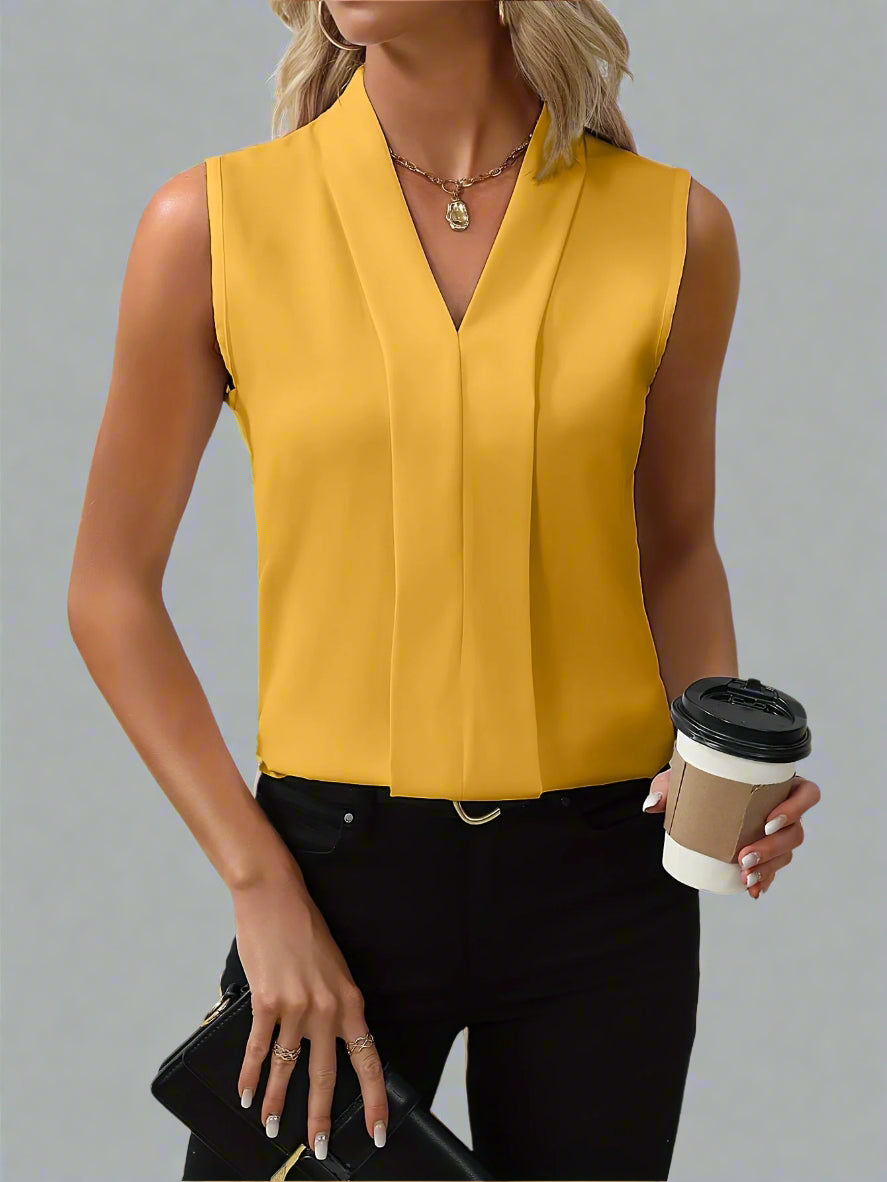 Rome sleeveless V-neck blouse in Yellow, view 3
