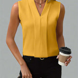 Rome sleeveless V-neck blouse in Yellow, view 3