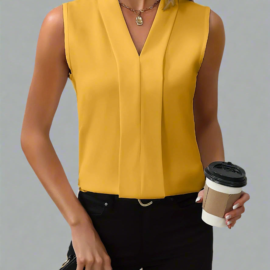 Rome sleeveless V-neck blouse in Yellow, view 3