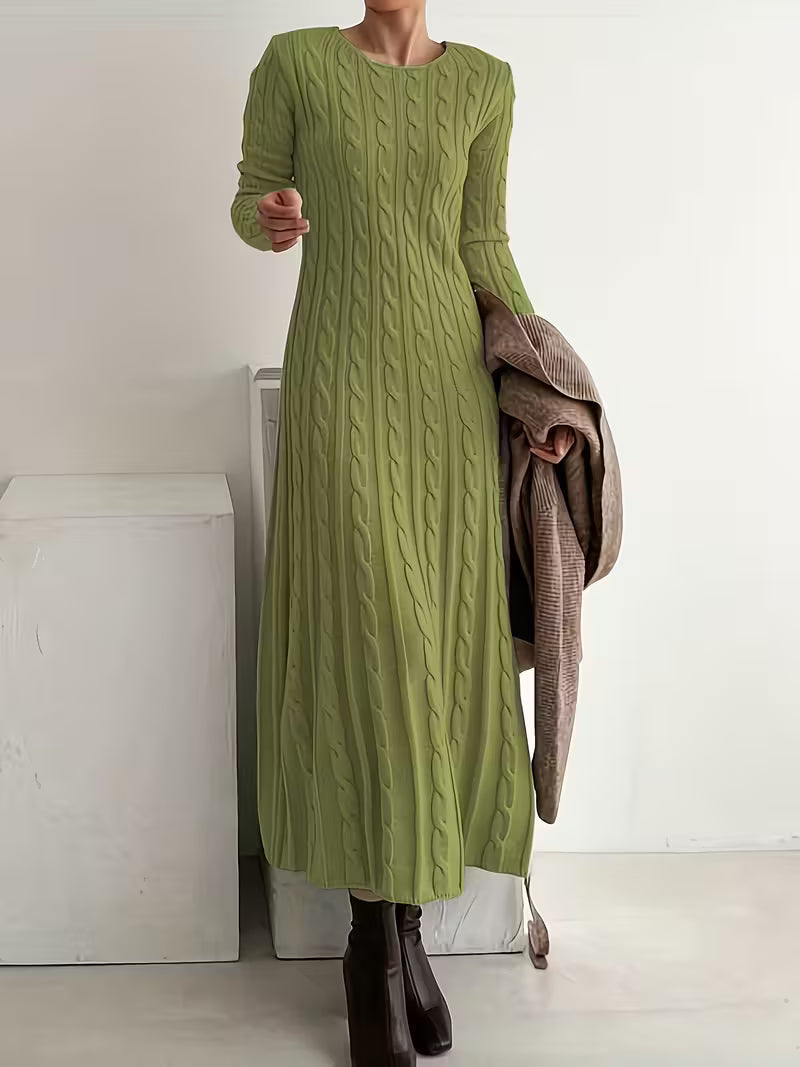 Olivia cable knit midi dress in Green, view 3