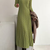 Olivia cable knit midi dress in Green, view 3