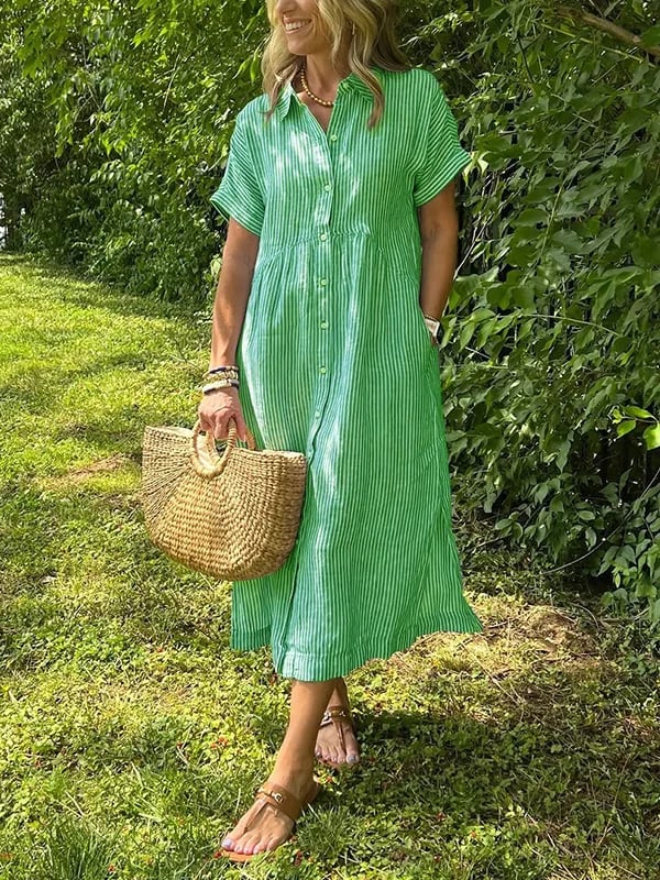 Cassandra Striped Shirt Dress in Green, view 7