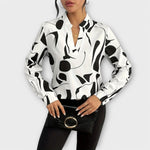 Lara abstract print blouse in White, view 3