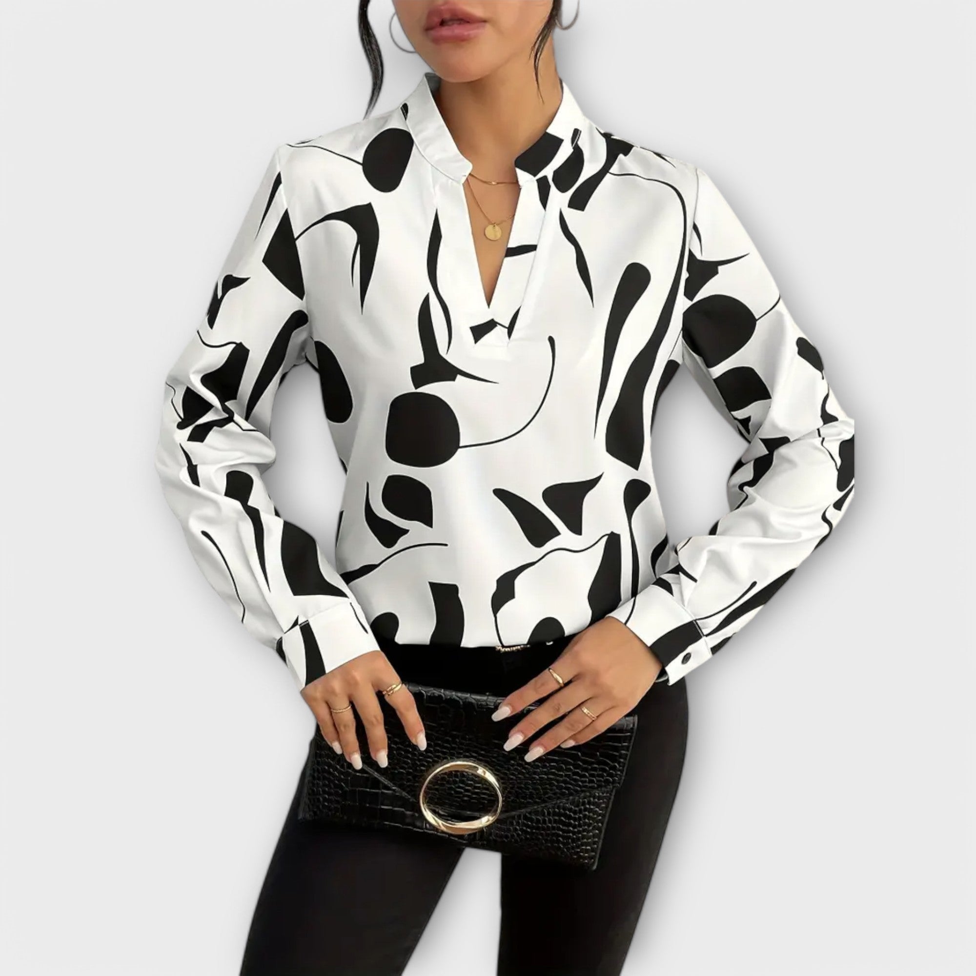Lara abstract print blouse in White, view 3