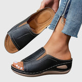 Aretha Orthopaedic Wedge Slide Sandals in Black, view 6