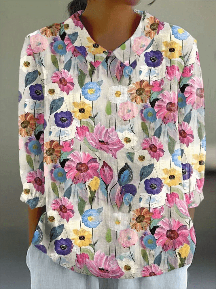 Jill artistic floral top in Pink Floral, front view