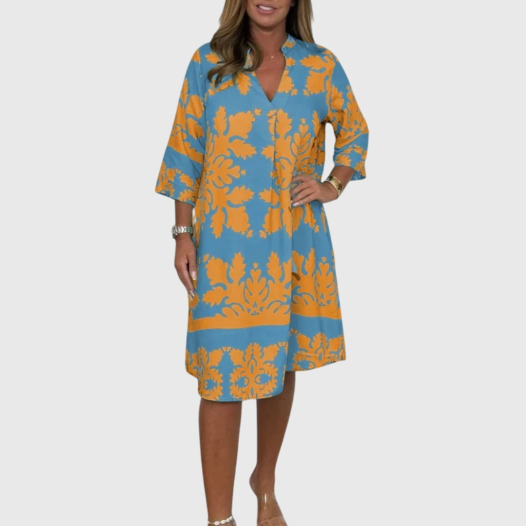 Daisy Elegant Spring Dress in Orange/Purple, view 2