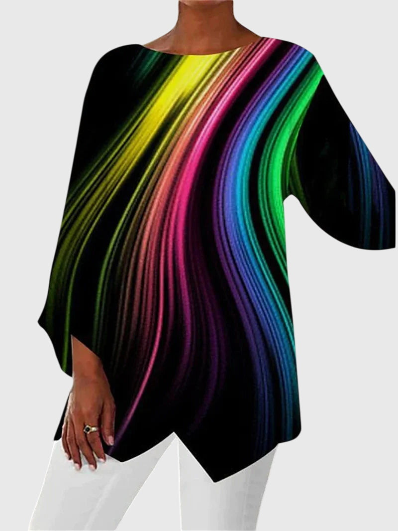 Alayah printed crew neck top in Black Rainbow Wave, view 4
