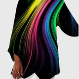 Alayah printed crew neck top in Black Rainbow Wave, view 4