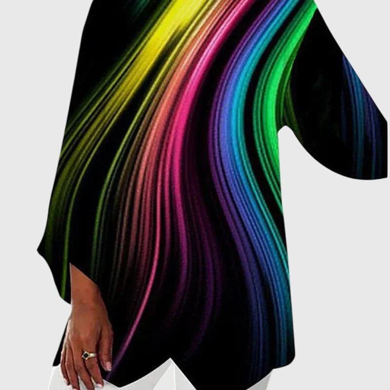 Alayah printed crew neck top in Black Rainbow Wave, view 4