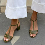 Solveig Strappy Block Heel Sandals in Olive Green, view 11