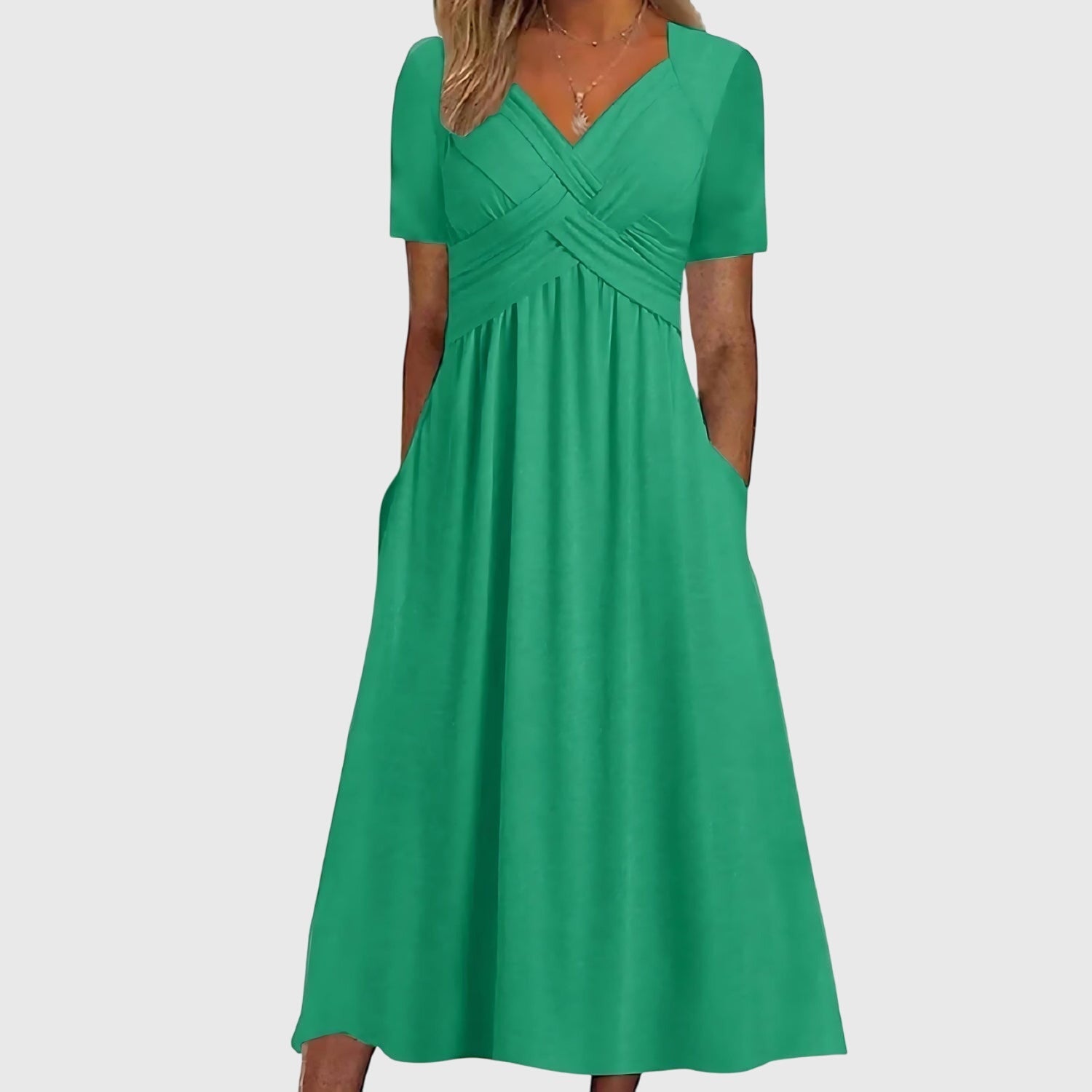 Viola tummy control midi dress in Green, front view