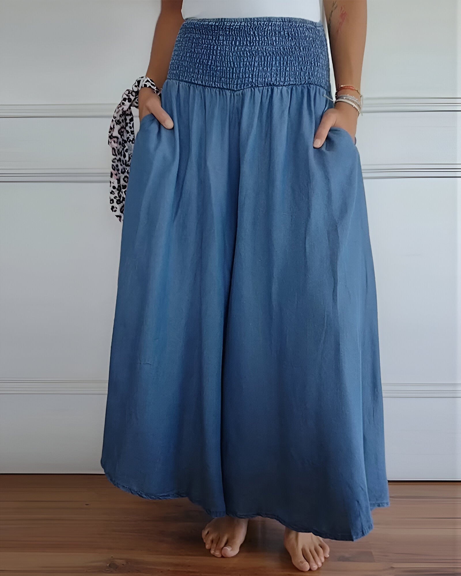 Marlene wide leg palazzo trousers in Blue, front view