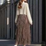 Cecil mesh layered tutu skirt in Coffee, view 5