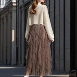 Cecil mesh layered tutu skirt in Coffee, view 5