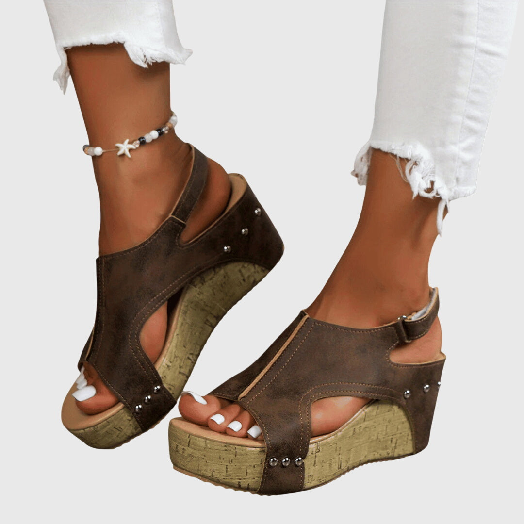 Lydia orthopaedic wedge sandals in Brown, view 13
