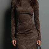 Ava suede look high neck midi dress, view 4