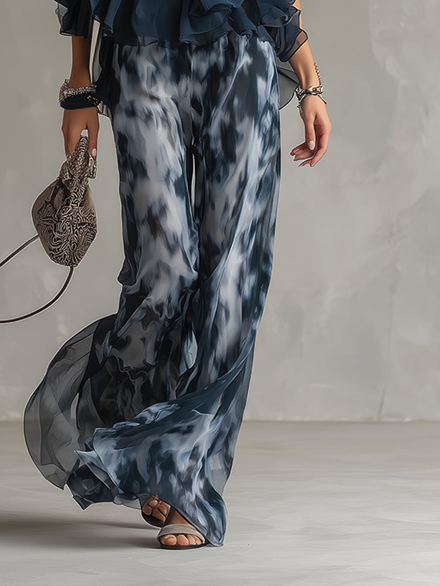 Ludovica navy high-neck top and printed trouser set, view 6
