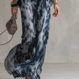 Ludovica navy high-neck top and printed trouser set, view 6