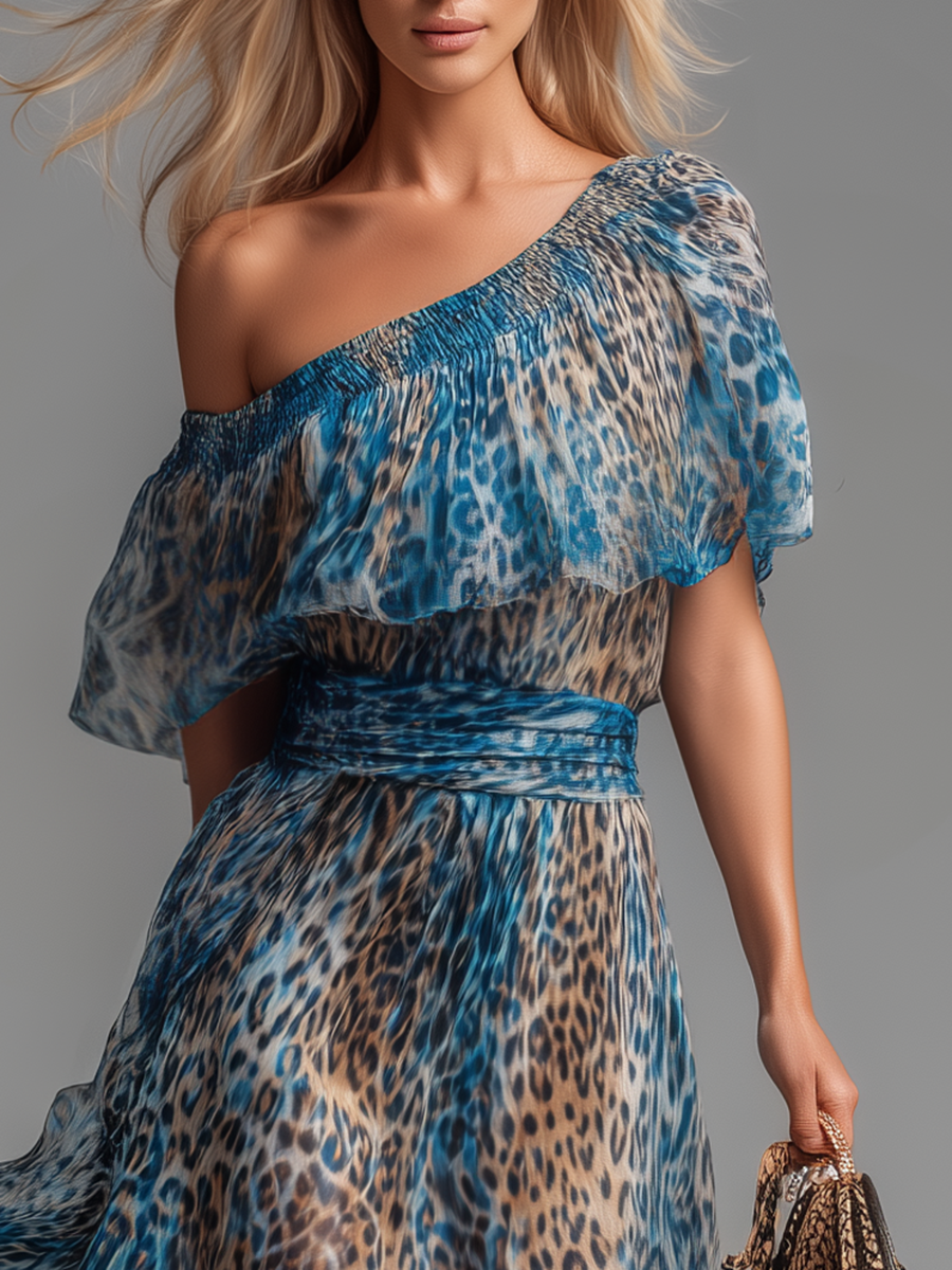 Selvaggia leopard print off shoulder maxi dress, view 4