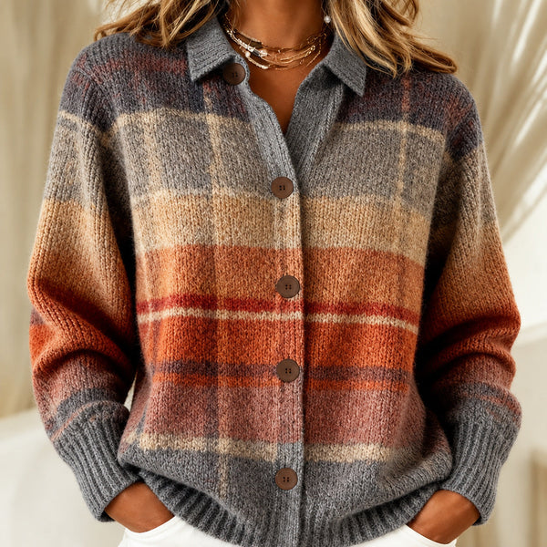 Edith | Ombré Check Knitted Jacket for Autumn