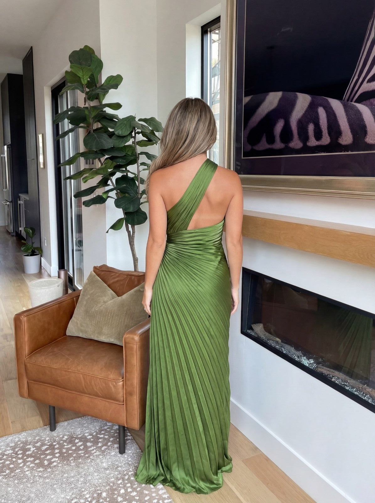 Aurelia one shoulder pleated maxi dress, view 3