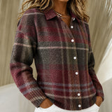 Eleanor burgundy checked knitted jacket, view 2