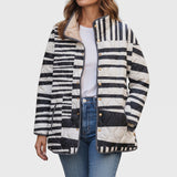 Eleanor black and white striped quilted jacket, front view