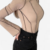 Imona long sleeve top in Khaki, view 2