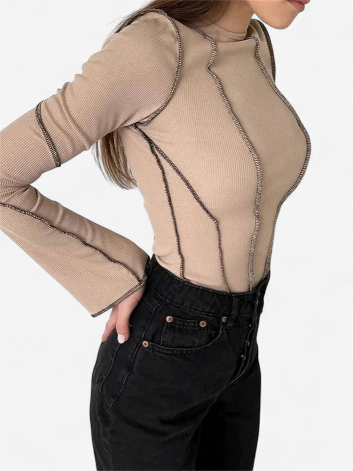Imona long sleeve top in Khaki, view 2