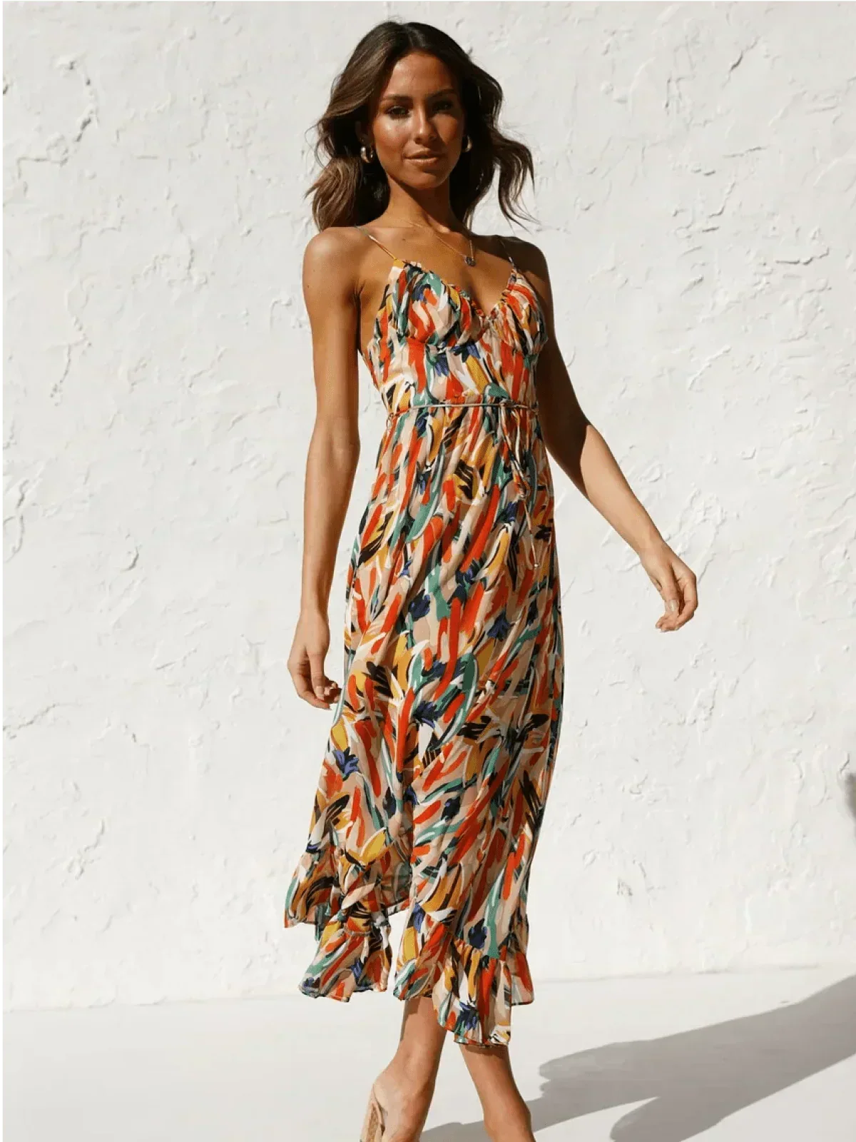 Chiara Painterly Print Midi Dress, view 6