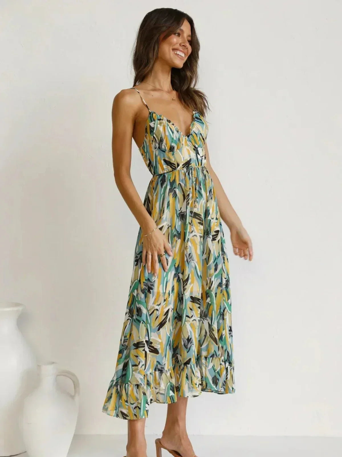 Chiara Painterly Print Midi Dress, view 11