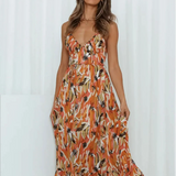 Chiara Painterly Print Midi Dress in Orange, view 13