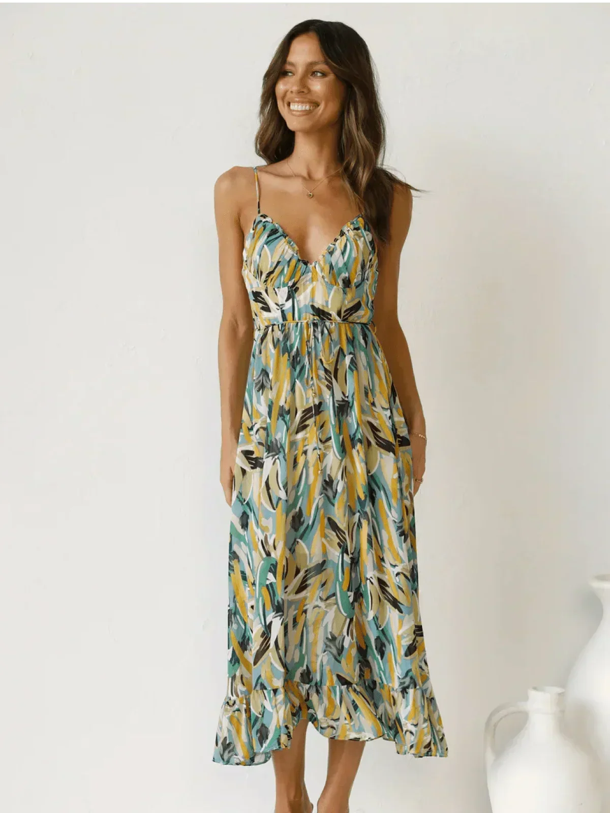 Chiara Painterly Print Midi Dress, view 12