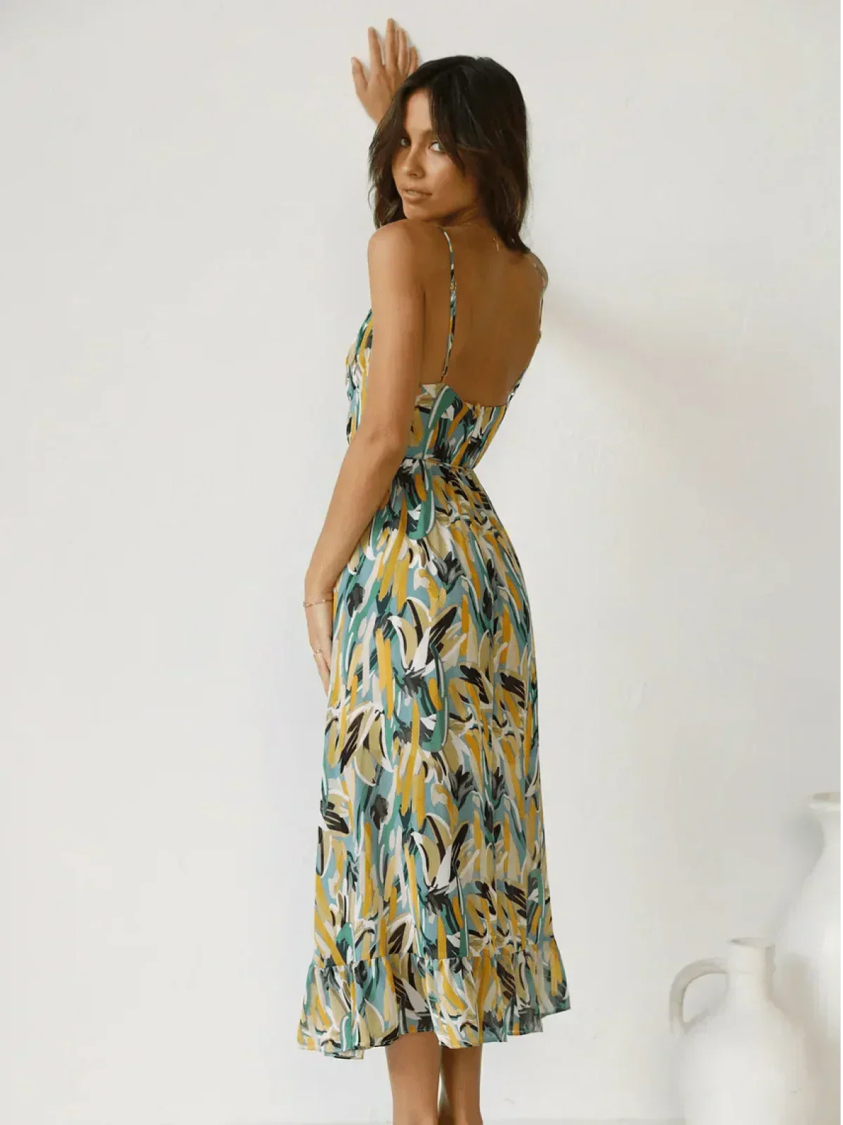 Chiara Painterly Print Midi Dress, view 10