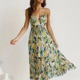 Chiara Painterly Print Midi Dress in Turquoise, view 8