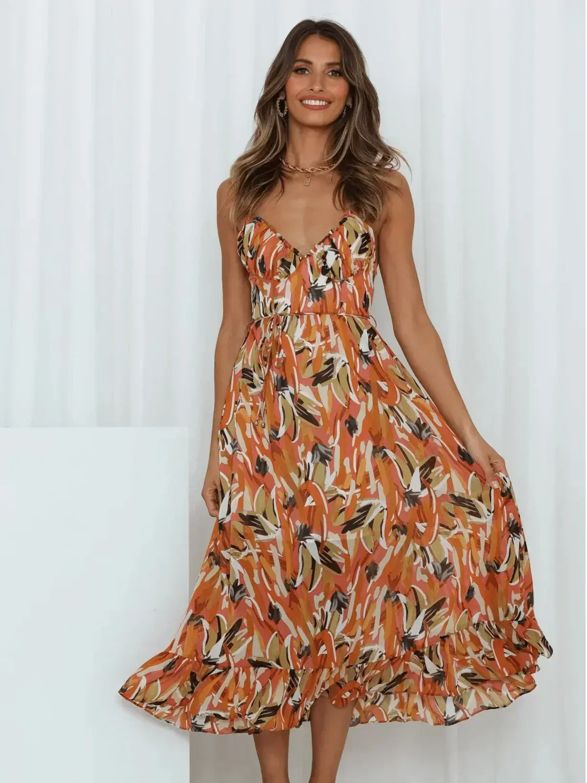 Chiara Painterly Print Midi Dress, view 16