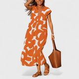 Valery flowing V neck print dress in Orange, view 7