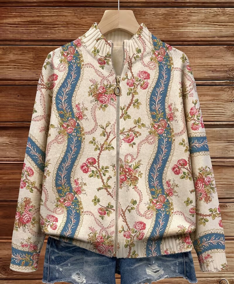 Camilla climbing rose zip-up cardigan, view 3