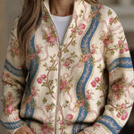 Camilla climbing rose zip-up cardigan, front view