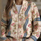 Camilla climbing rose zip-up cardigan, front view