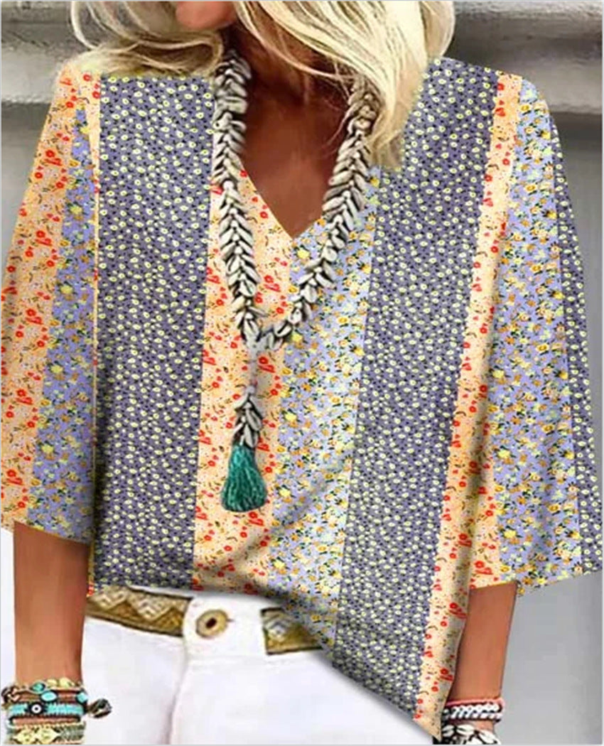 Anika floral breeze V-neck blouse in Orange, view 3