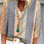 Anika floral breeze V-neck blouse in Orange, view 3