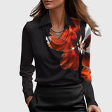 Brooklyn elegant satin cowl neck blouse in Black Red, view 6