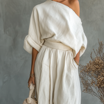 Linen off-shoulder top and trouser set, view 3
