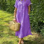 Cassandra Striped Shirt Dress in Purple, view 9