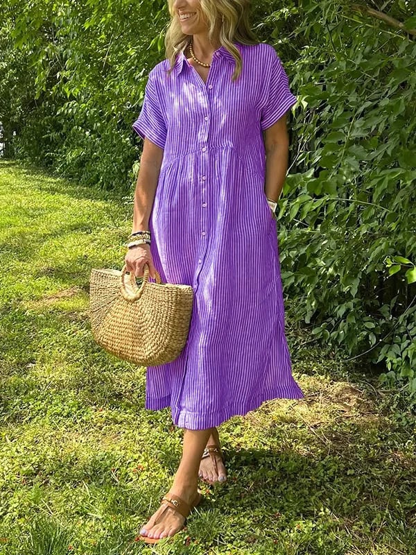 Cassandra Striped Shirt Dress in Purple, view 9