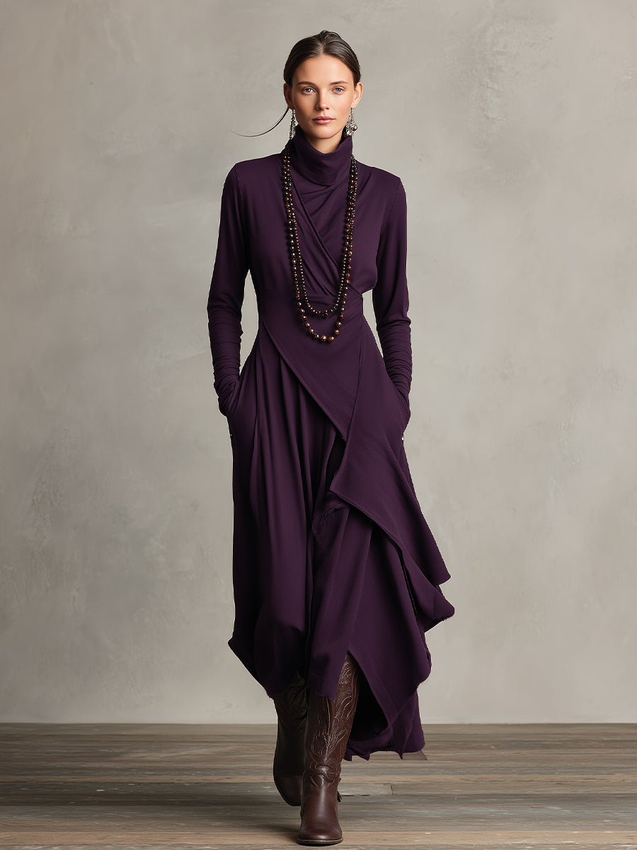 Natalie draped turtleneck knit dress, view 4